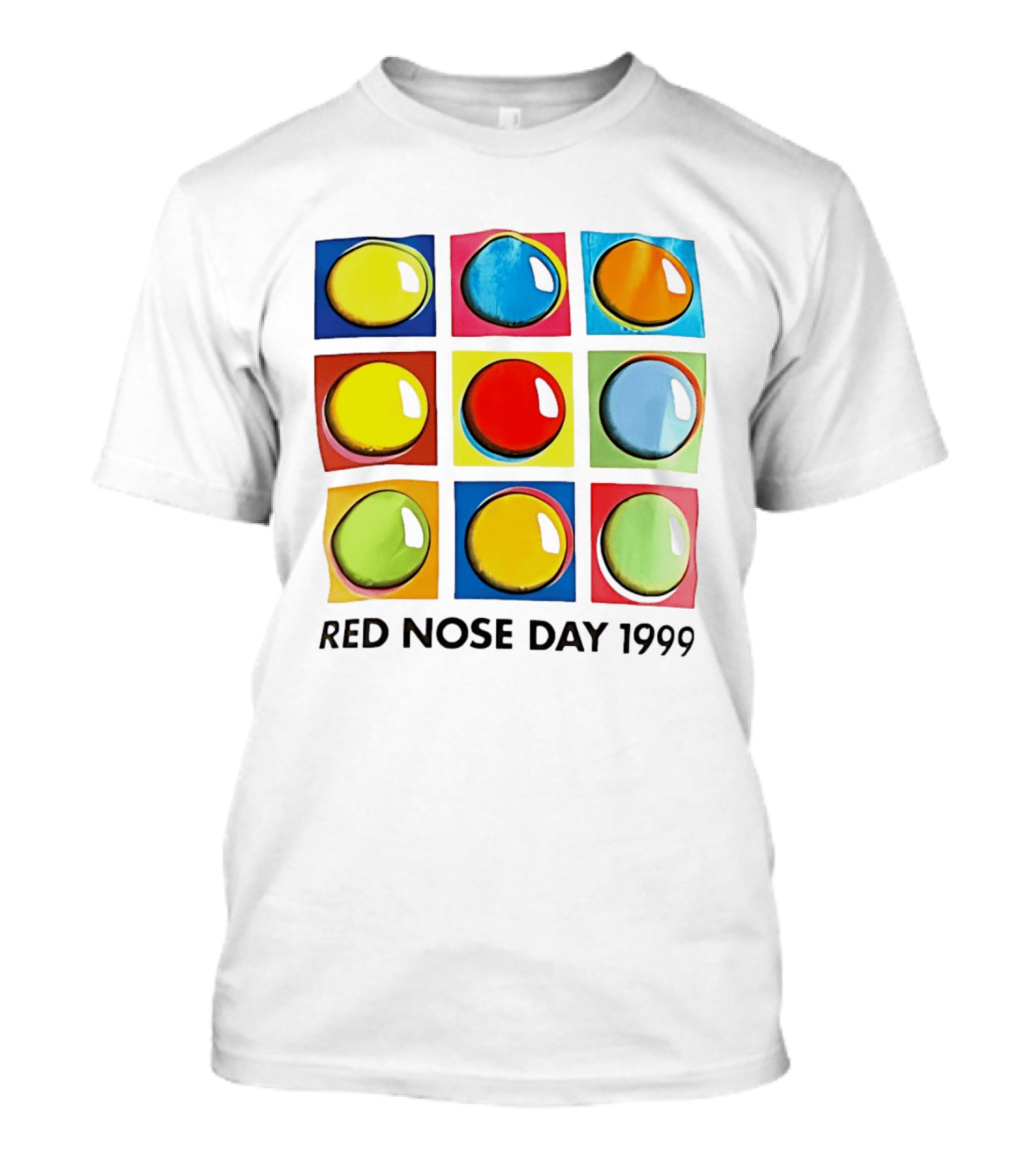Red Nose Day 1999 Colorful Circular Pop Art Squares T-Shirt
