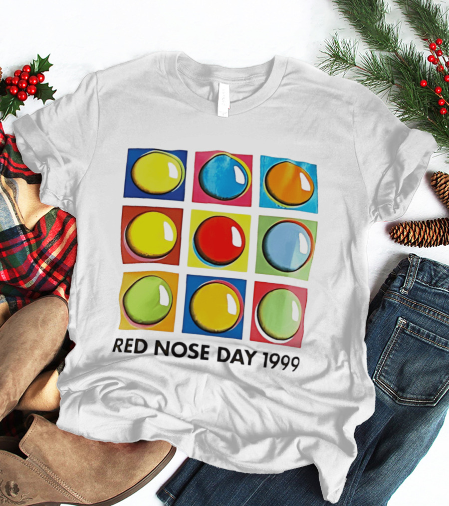 Red Nose Day 1999 Colorful Circular Pop Art Squares T-Shirt