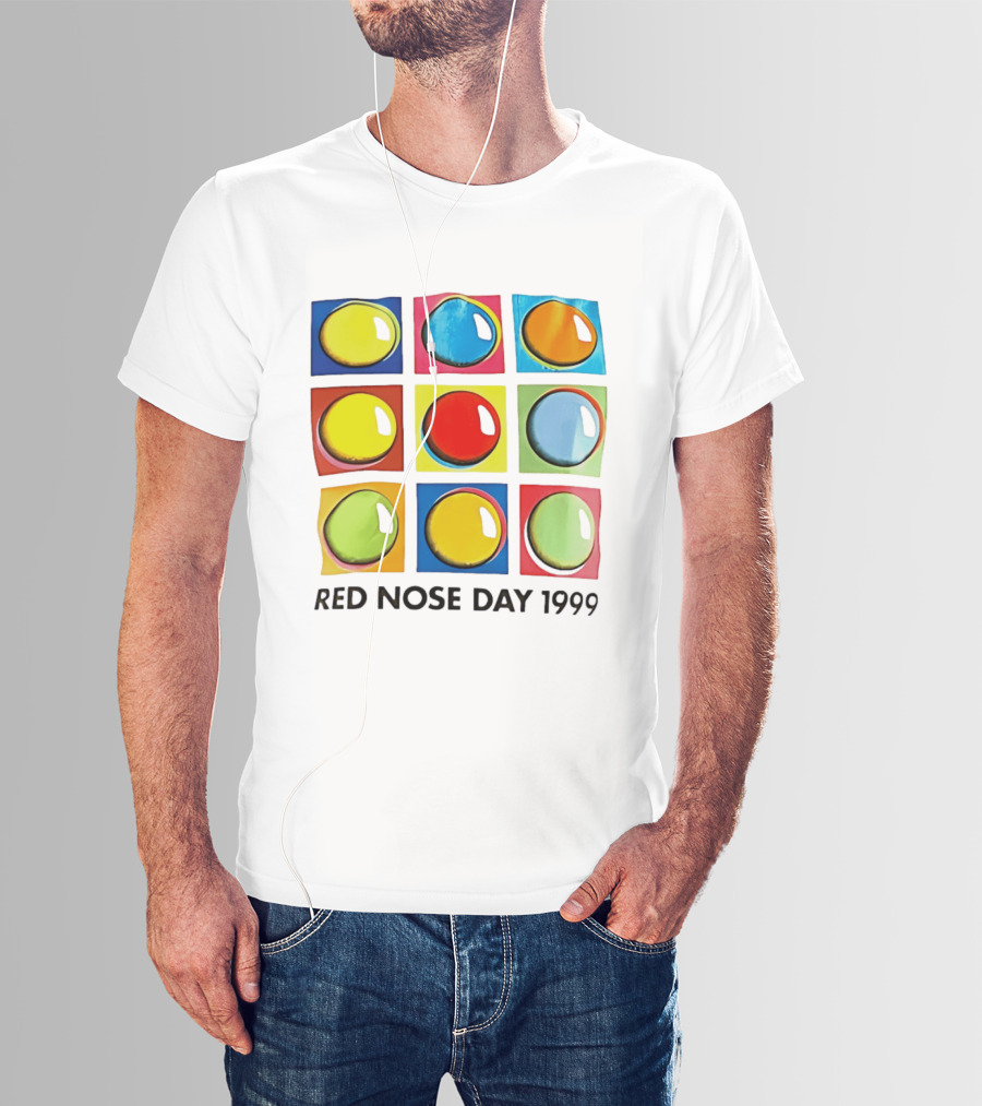 Red Nose Day 1999 Colorful Circular Pop Art Squares T-Shirt