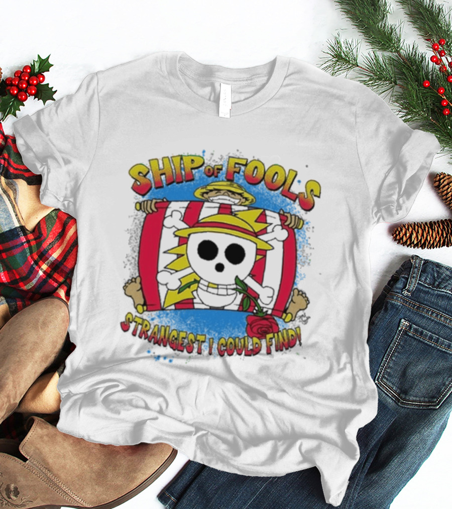 Ship Of Fools Strangest I Could Find Skeleton Straw Hat Rose T-Shirt