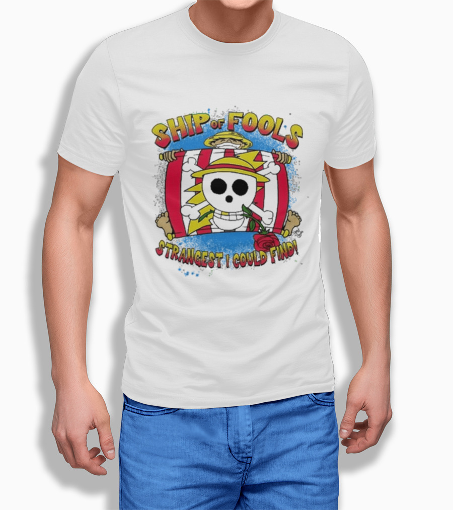 Ship Of Fools Strangest I Could Find Skeleton Straw Hat Rose T-Shirt
