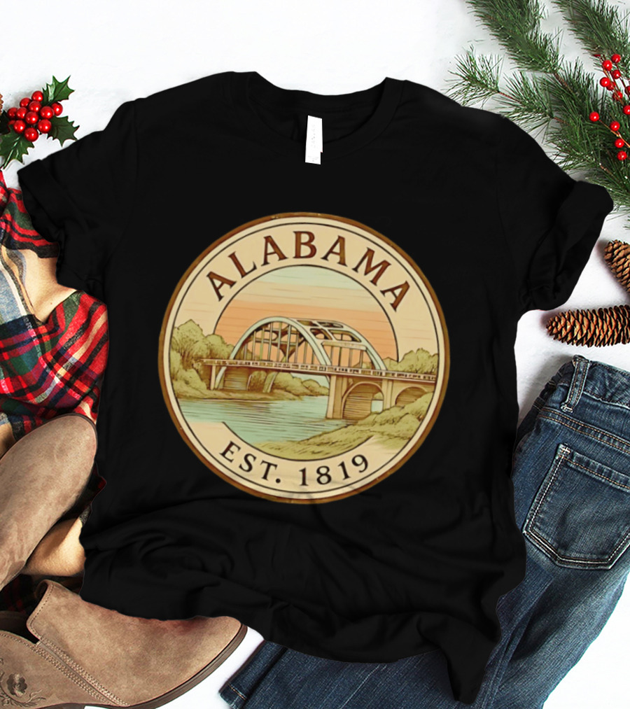 Alabama Bridge Art Est 1819 Vintage Circle T-Shirt