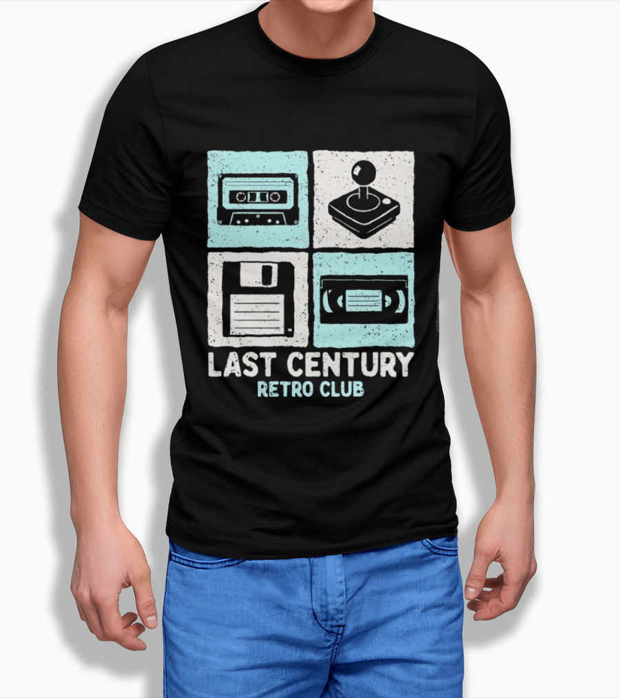 Last Century Retro Club Cassette Tape Joystick Floppy Disk Video Tape T-Shirt
