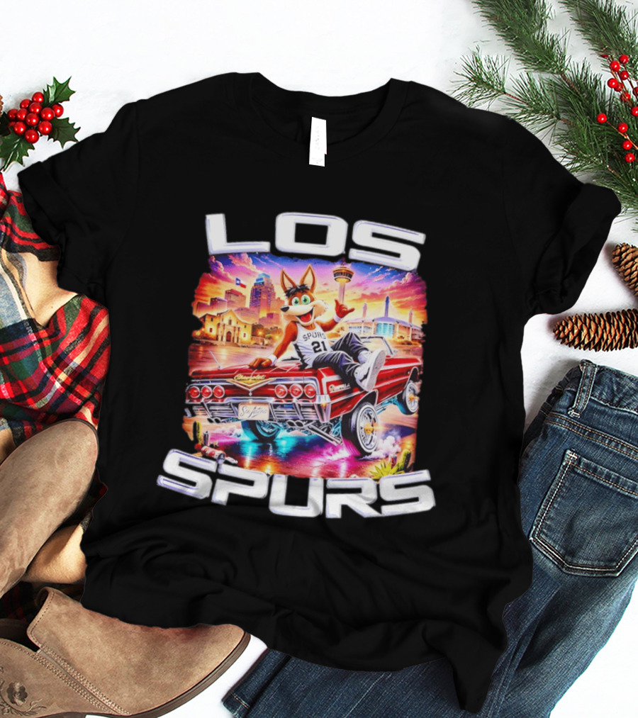 Los Spurs Coyote 21 LowRider San Antonio Skyline T-Shirt