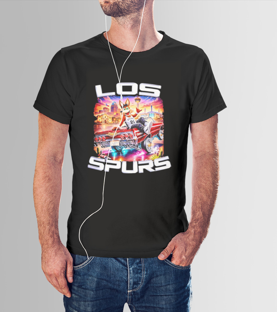 Los Spurs Coyote 21 LowRider San Antonio Skyline T-Shirt