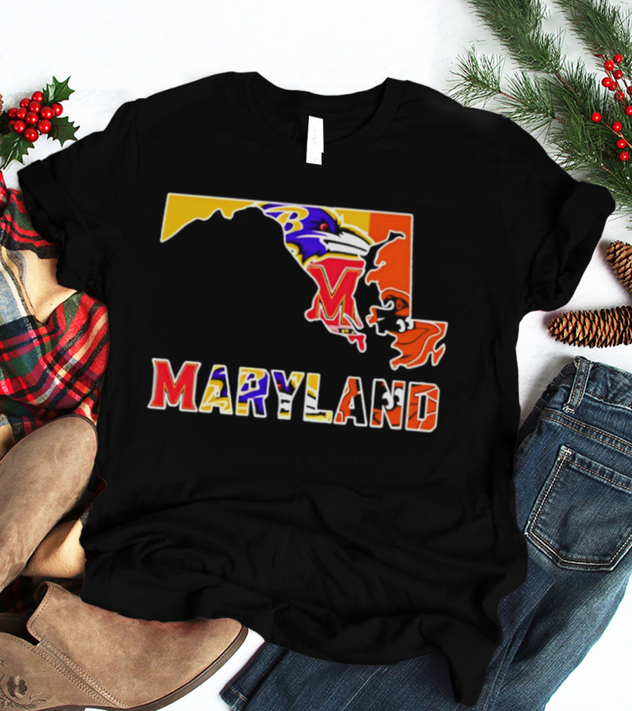 Maryland Ravens Terps State Map Sports Team Collage T-Shirt