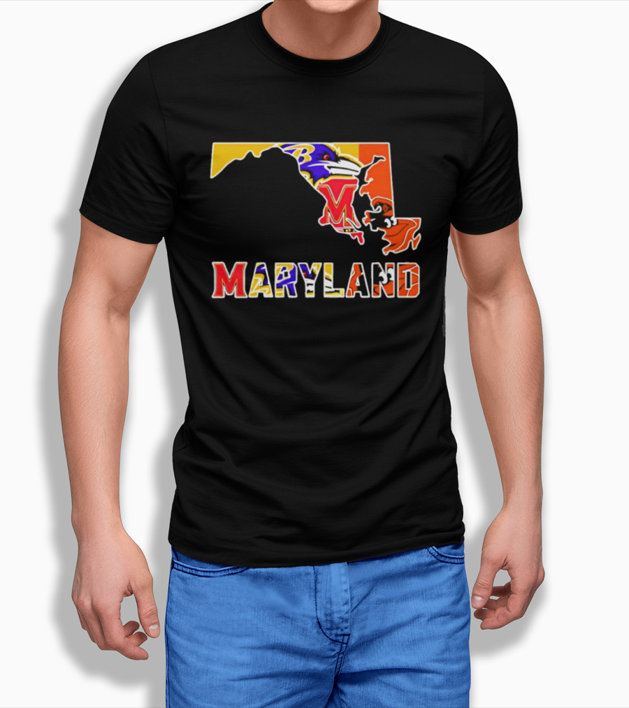 Maryland Ravens Terps State Map Sports Team Collage T-Shirt