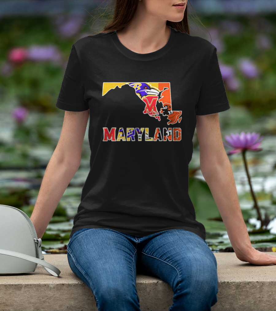 Maryland Ravens Terps State Map Sports Team Collage T-Shirt