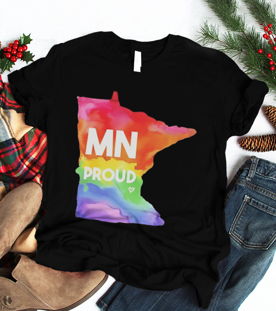 MN Proud Rainbow Heart Minnesota Map T-Shirt