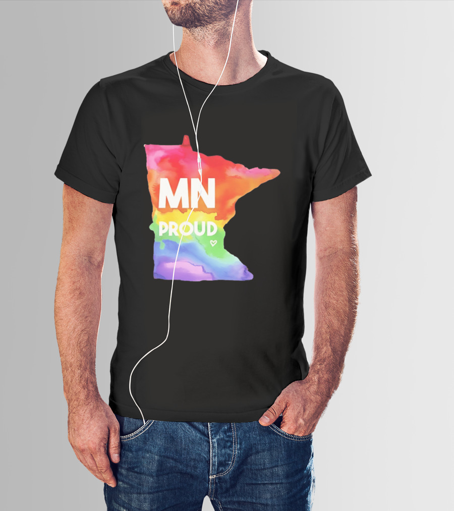 MN Proud Rainbow Heart Minnesota Map T-Shirt