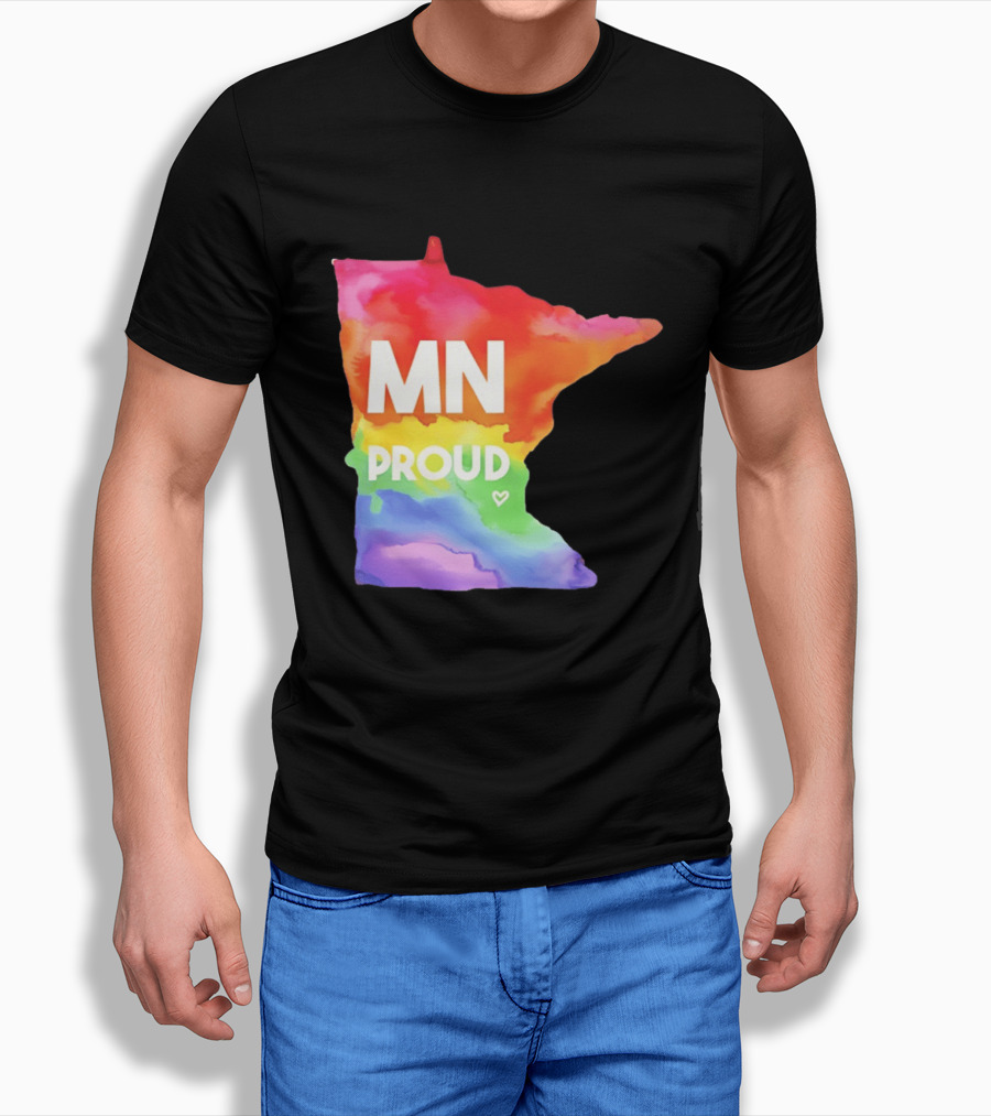 MN Proud Rainbow Heart Minnesota Map T-Shirt