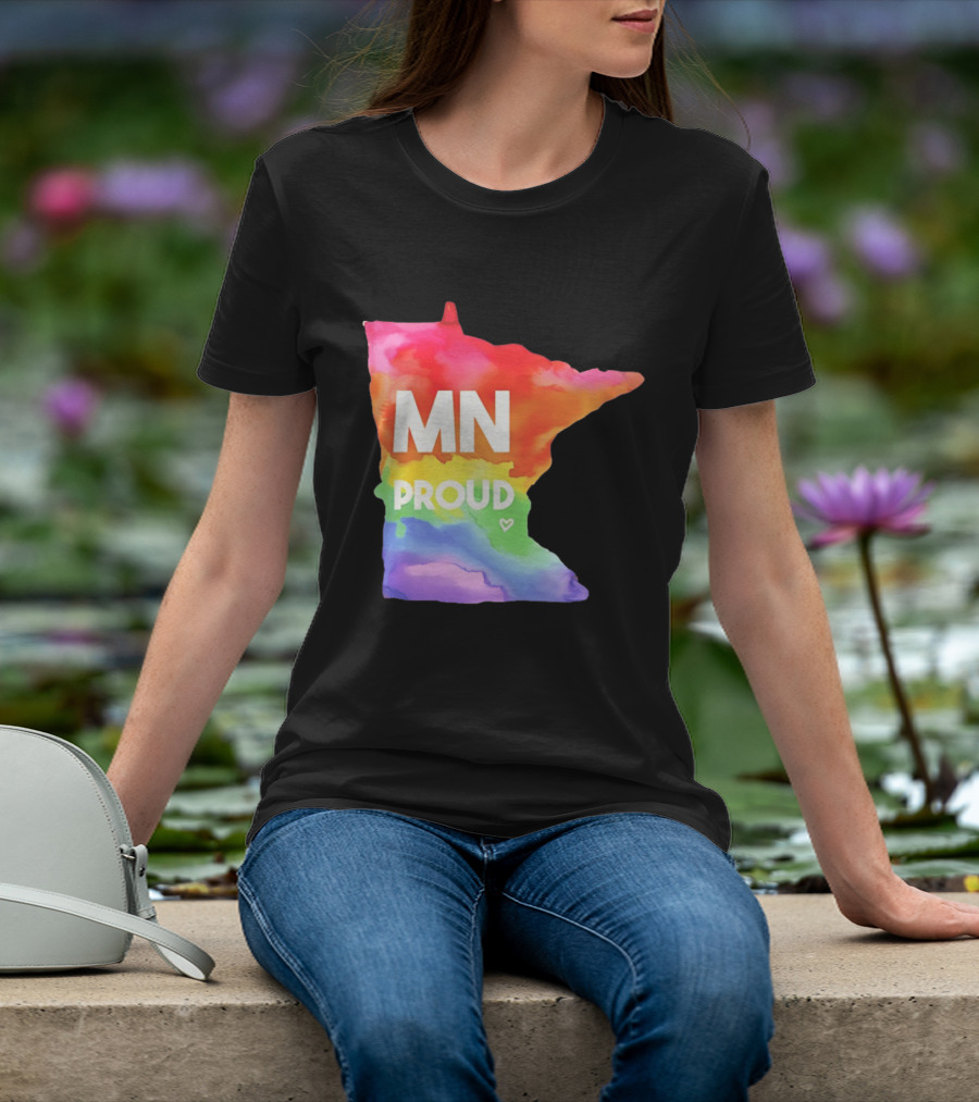 MN Proud Rainbow Heart Minnesota Map T-Shirt