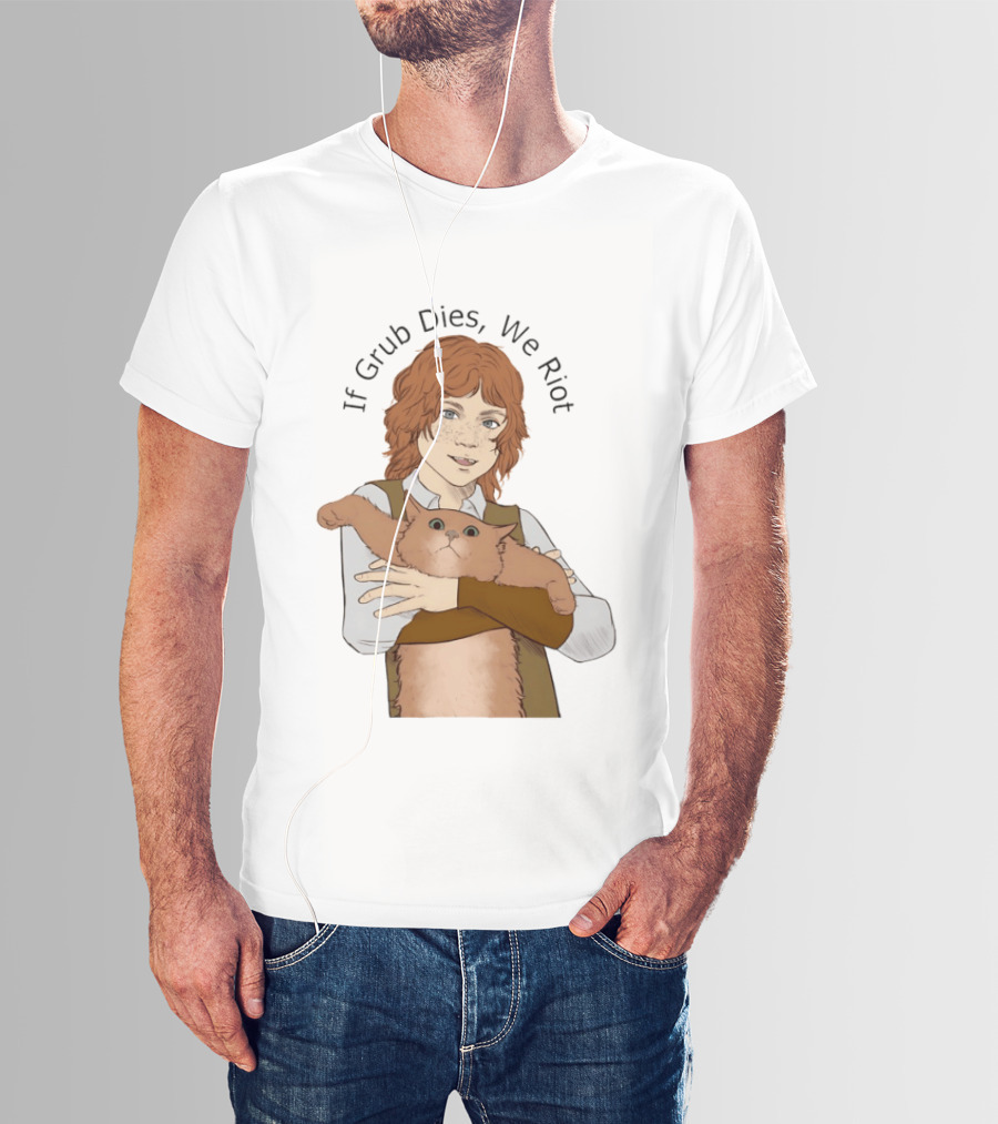 If Grub Dies We Riot Character With Cat Drawing T-Shirt