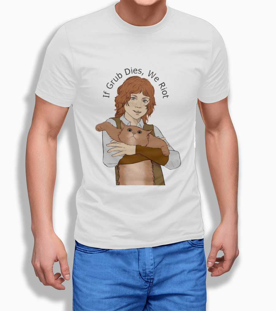 If Grub Dies We Riot Character With Cat Drawing T-Shirt