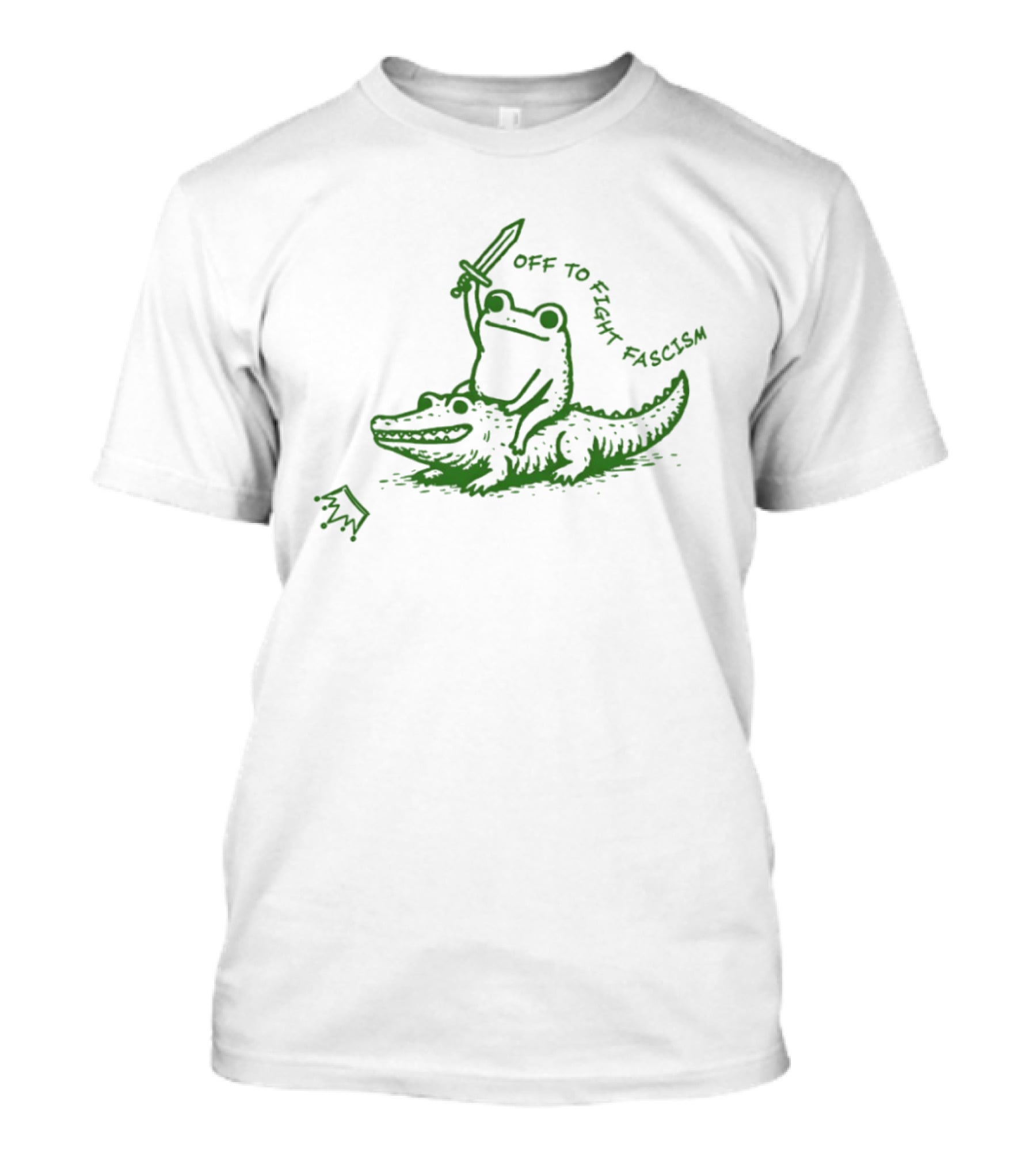 Off To Fight Fascism Unhinged Frog Riding Alligator Sword Meme T-Shirt