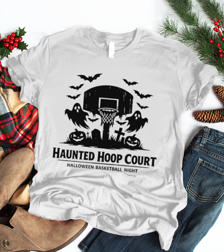 Halloween Haunted Hoop Court Spooky Pumpkin Basketball Night T-Shirt