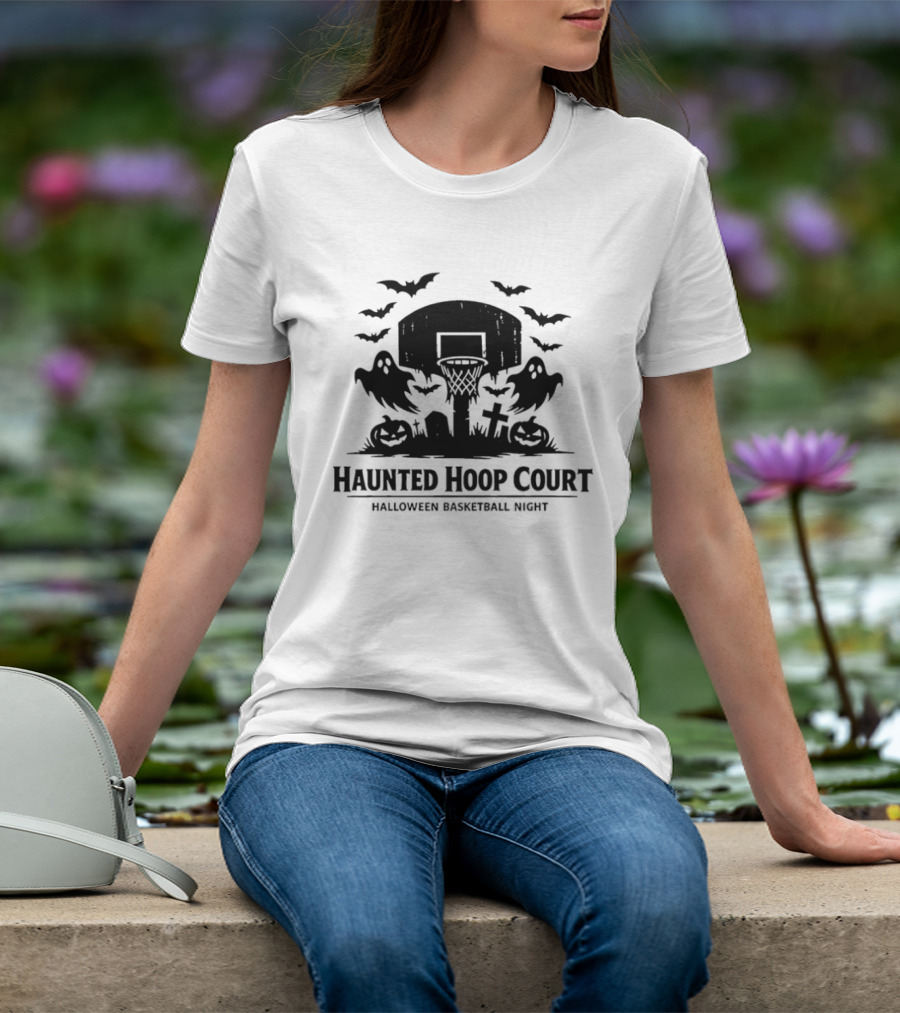 Halloween Haunted Hoop Court Spooky Pumpkin Basketball Night T-Shirt