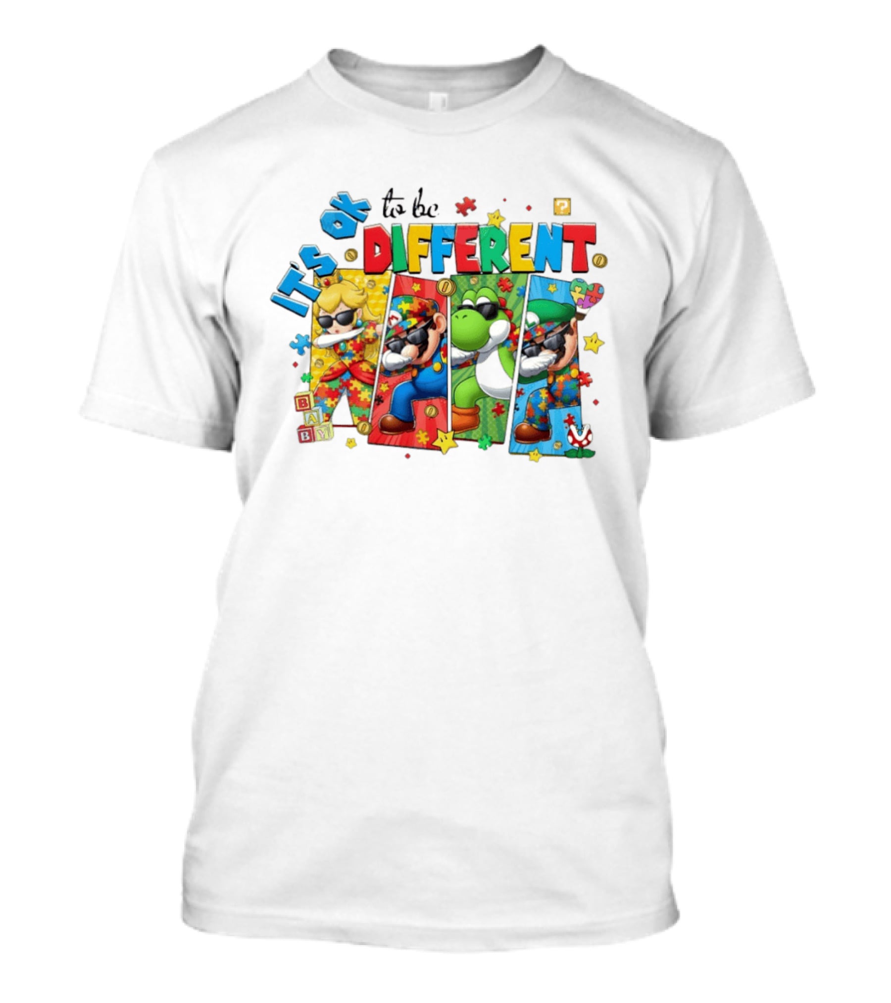 It's Okay To Be Different Mario Super Autism Characters Puzzle T-Shirt