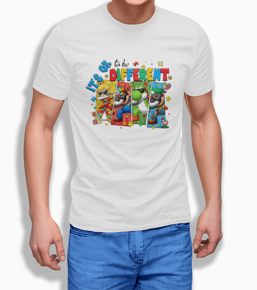 It's Okay To Be Different Mario Super Autism Characters Puzzle T-Shirt