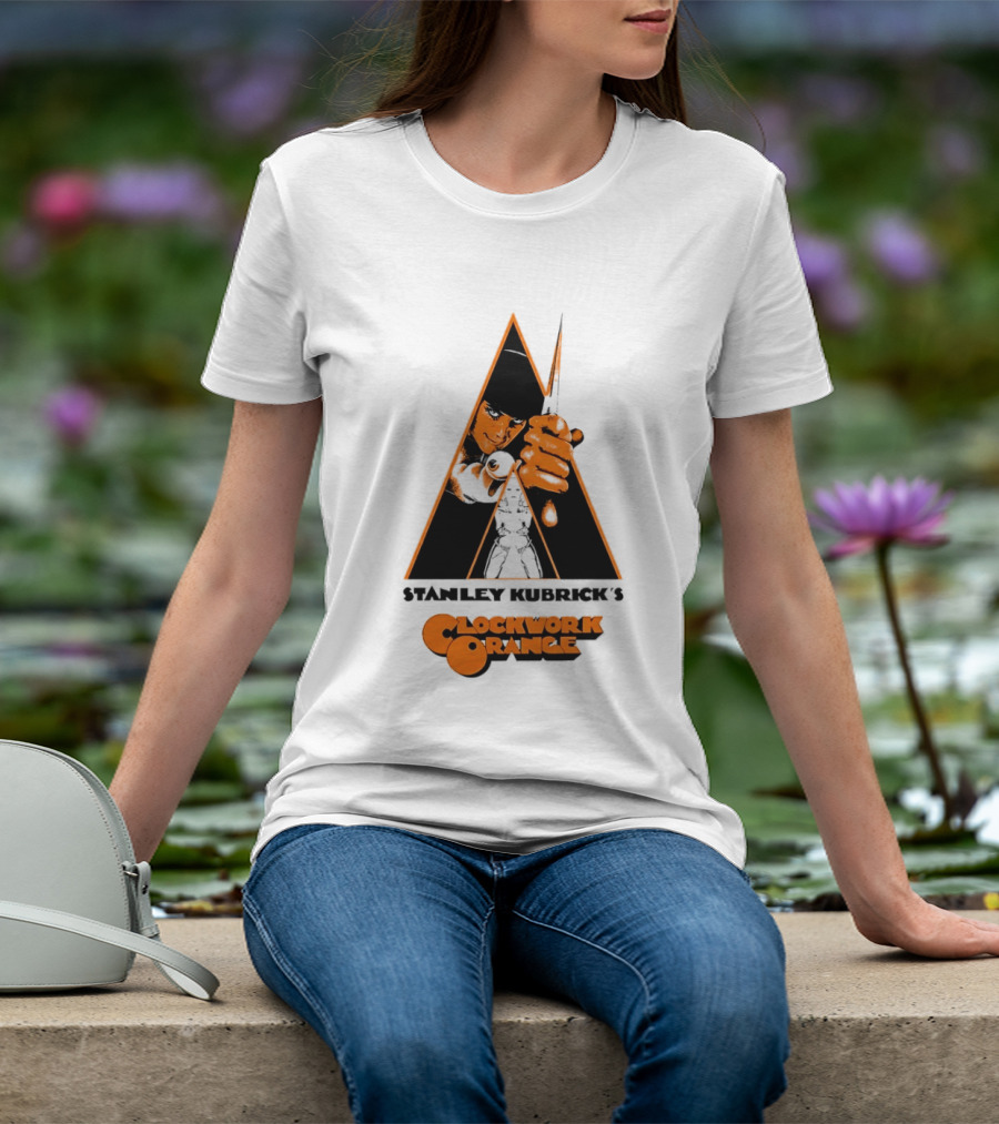 Work Orange Stanley Kubrick Iconic Image With Knife And Triangle T-Shirt