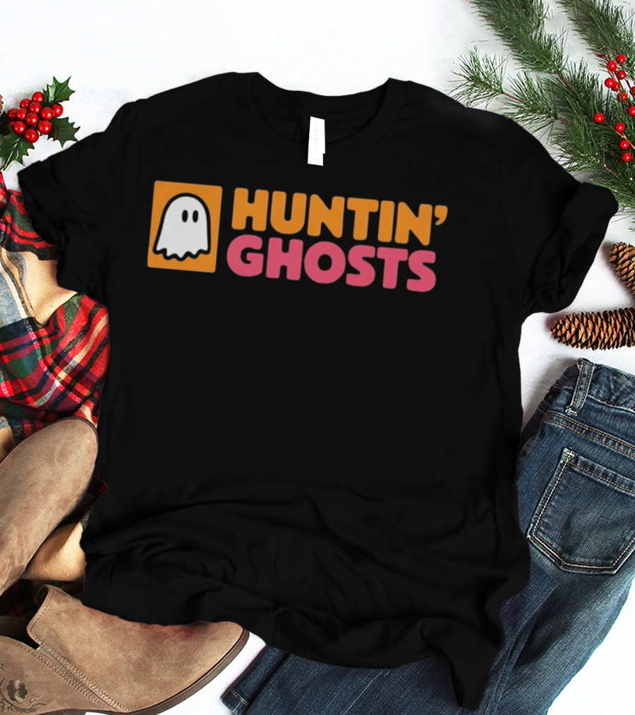 Huntin' Ghosts Halloween White Ghost Icon On Orange T-Shirt