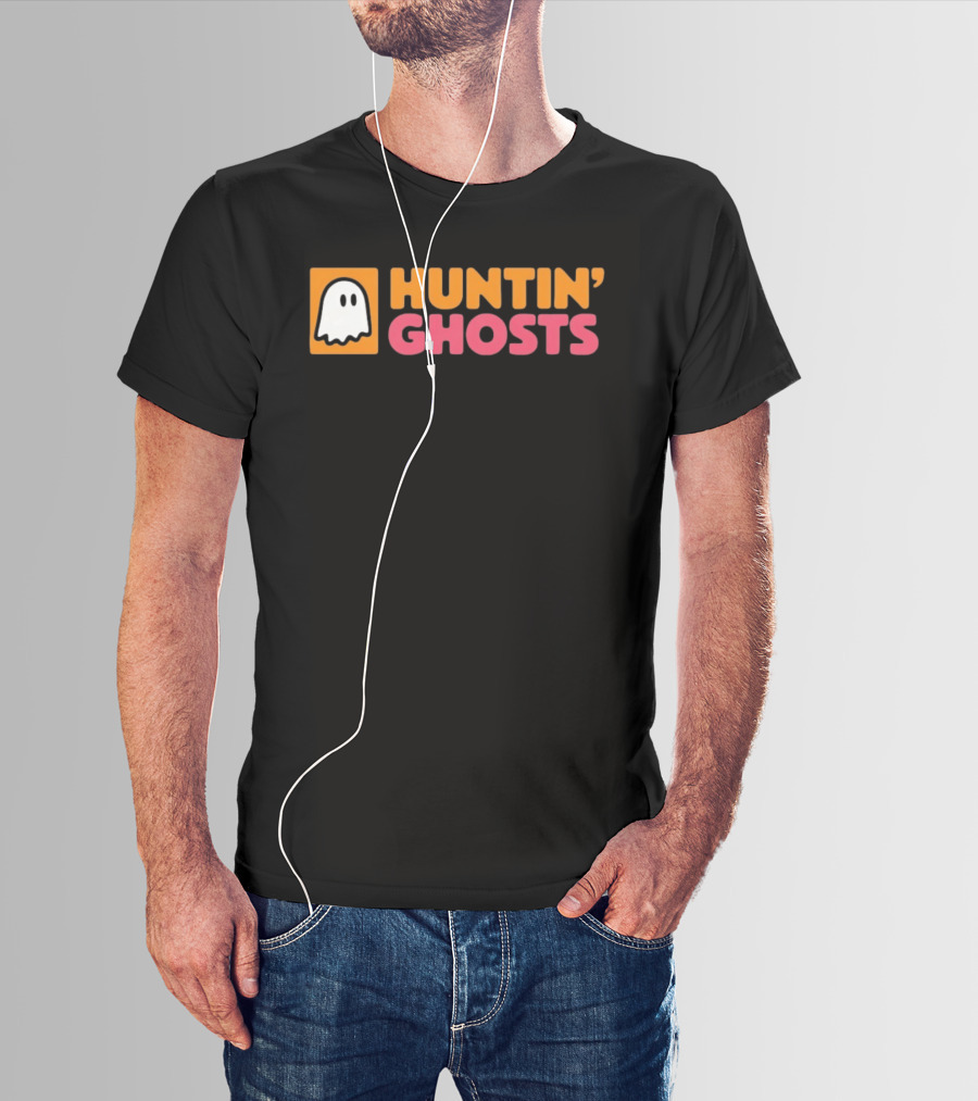 Huntin' Ghosts Halloween White Ghost Icon On Orange T-Shirt