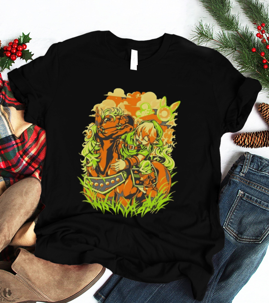 Link Epona Navi Fields Retro Gaming Adventure Fantasy T-Shirt