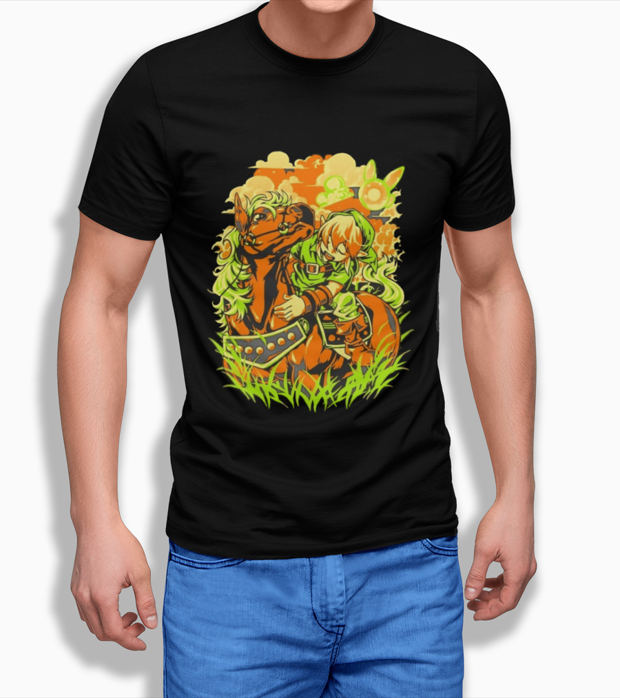 Link Epona Navi Fields Retro Gaming Adventure Fantasy T-Shirt