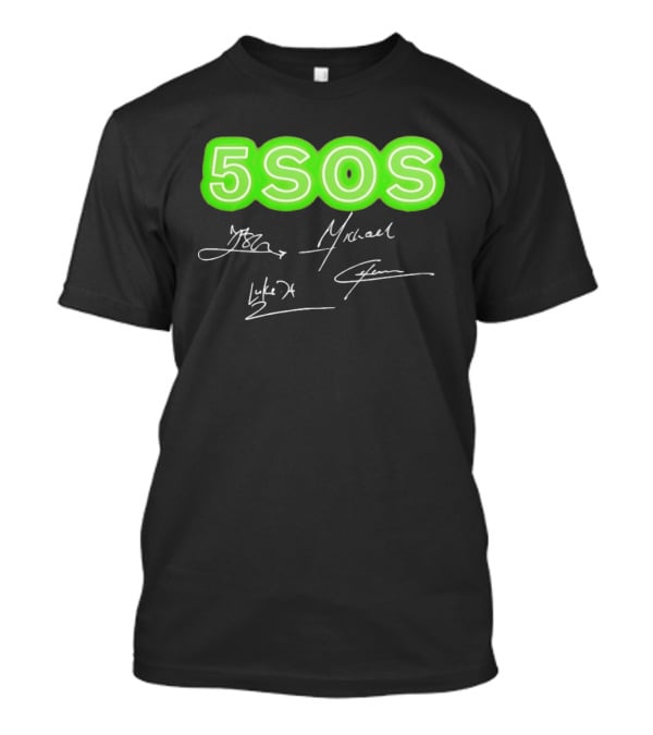 5SOS Luke Hemmings Calum Hood Ashton Irwin Michael Clifford Signatures Neon Green T-Shirt