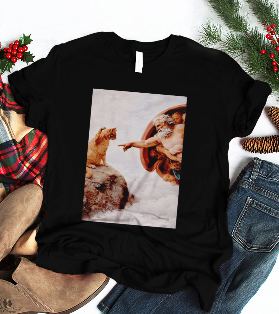 The Creation Of Cat Michelangelo Parody Cats Touching Paws T-Shirt