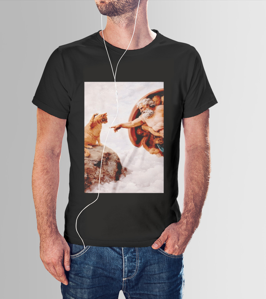 The Creation Of Cat Michelangelo Parody Cats Touching Paws T-Shirt