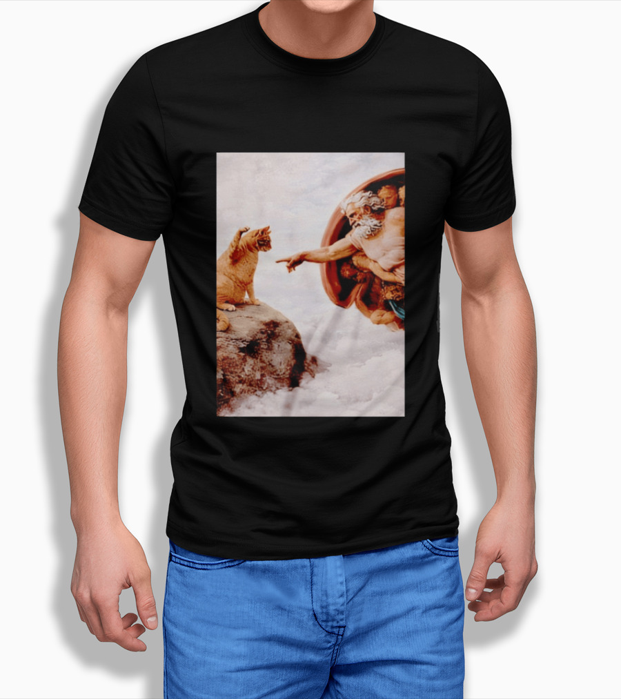 The Creation Of Cat Michelangelo Parody Cats Touching Paws T-Shirt