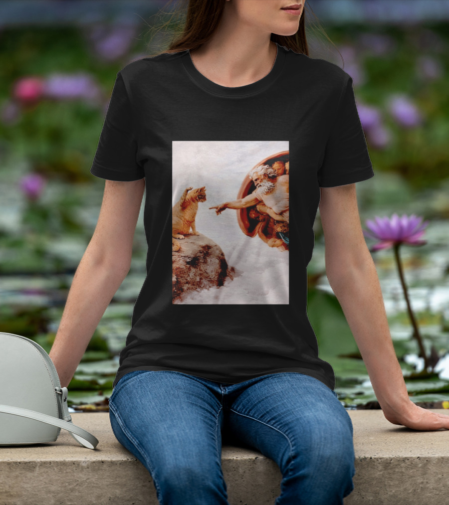 The Creation Of Cat Michelangelo Parody Cats Touching Paws T-Shirt