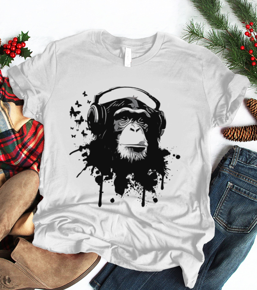 Monkey Headphones Street Art Splatter T-Shirt