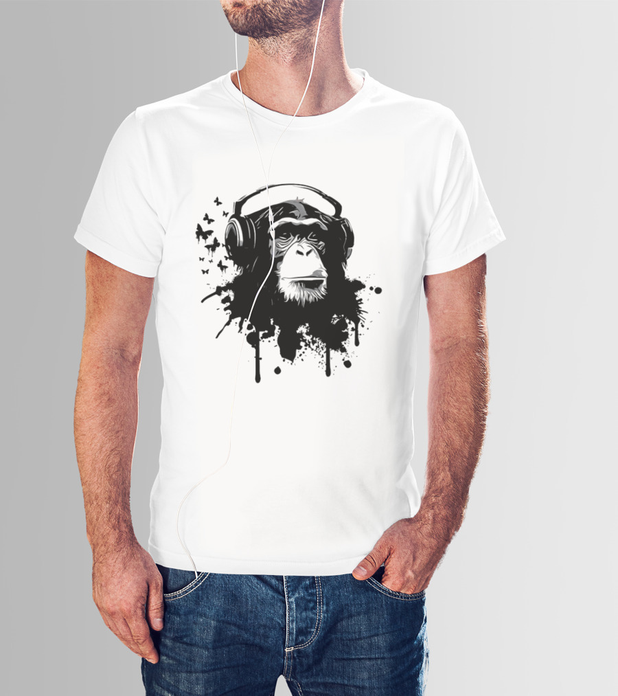 Monkey Headphones Street Art Splatter T-Shirt