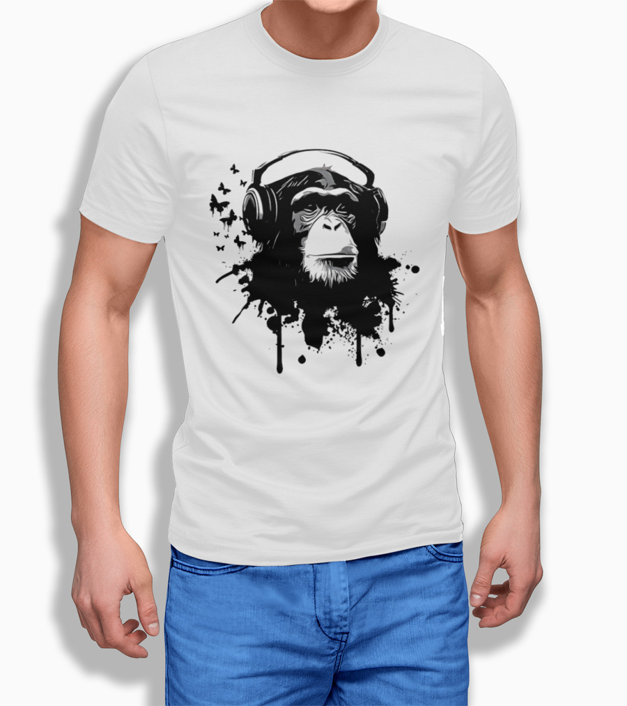 Monkey Headphones Street Art Splatter T-Shirt