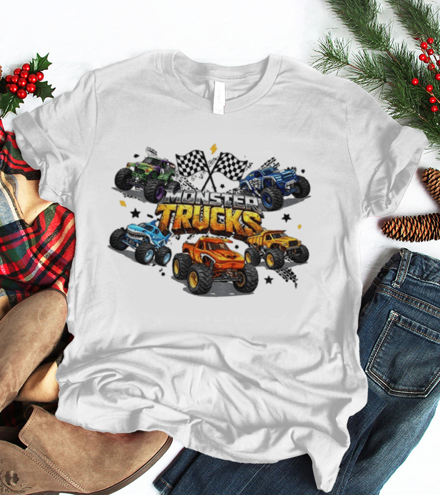 Monster Trucks Racing Checkered Flags Adventure T-Shirt