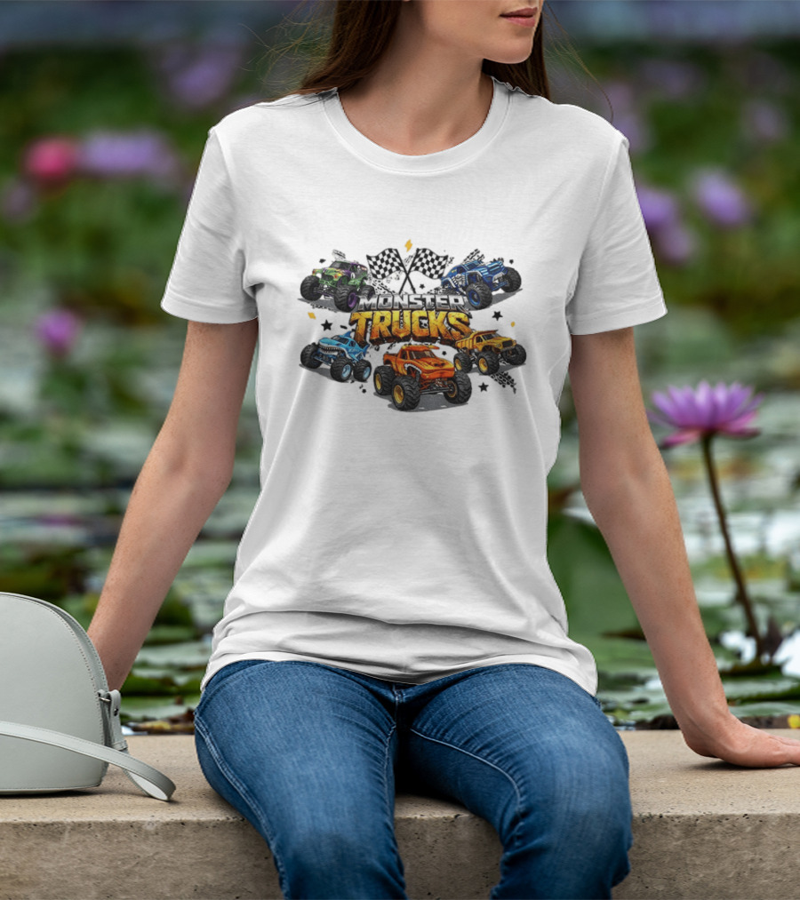 Monster Trucks Racing Checkered Flags Adventure T-Shirt