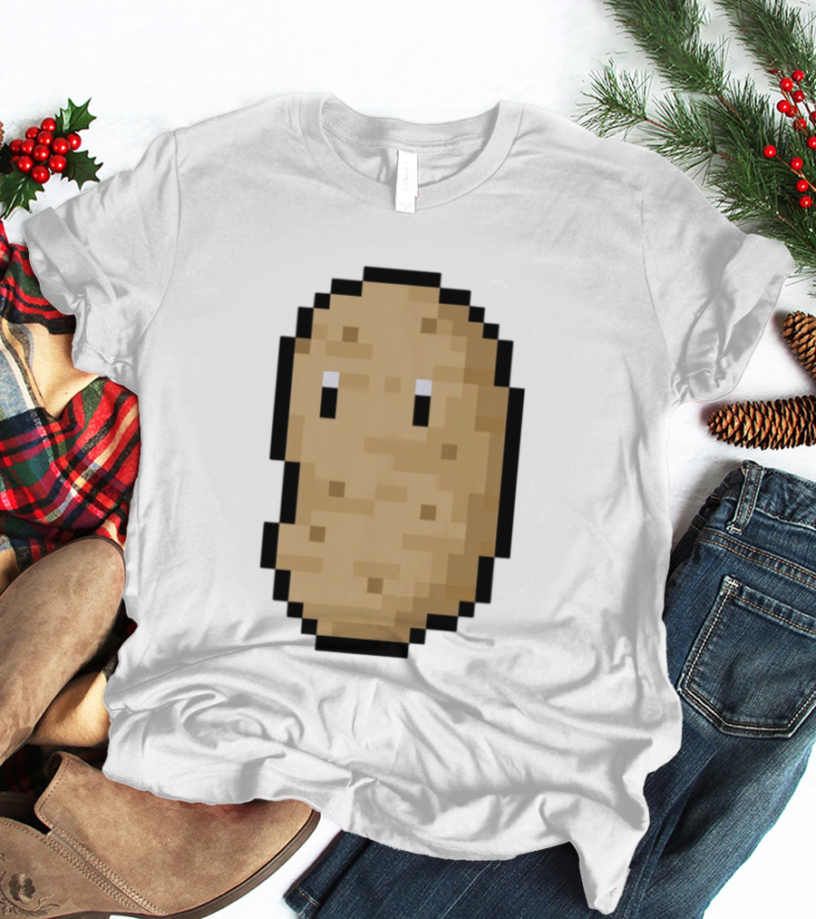 Pixelated Potato Meme Block Style Retro Gaming Humor T-Shirt