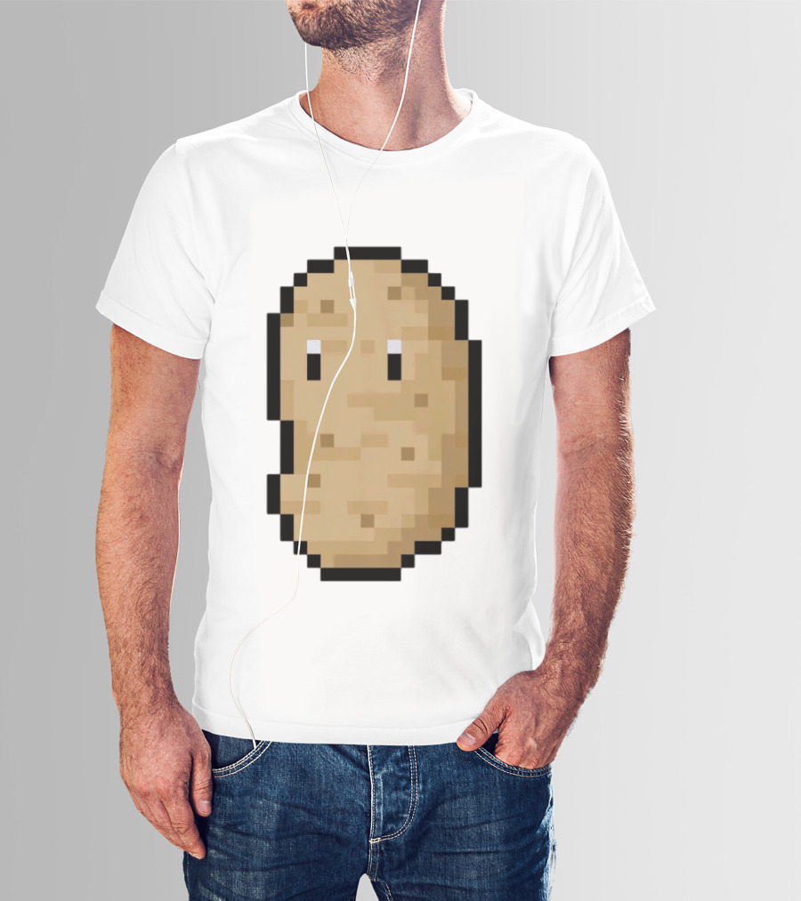 Pixelated Potato Meme Block Style Retro Gaming Humor T-Shirt