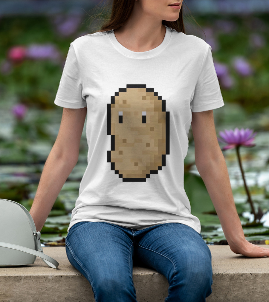 Pixelated Potato Meme Block Style Retro Gaming Humor T-Shirt