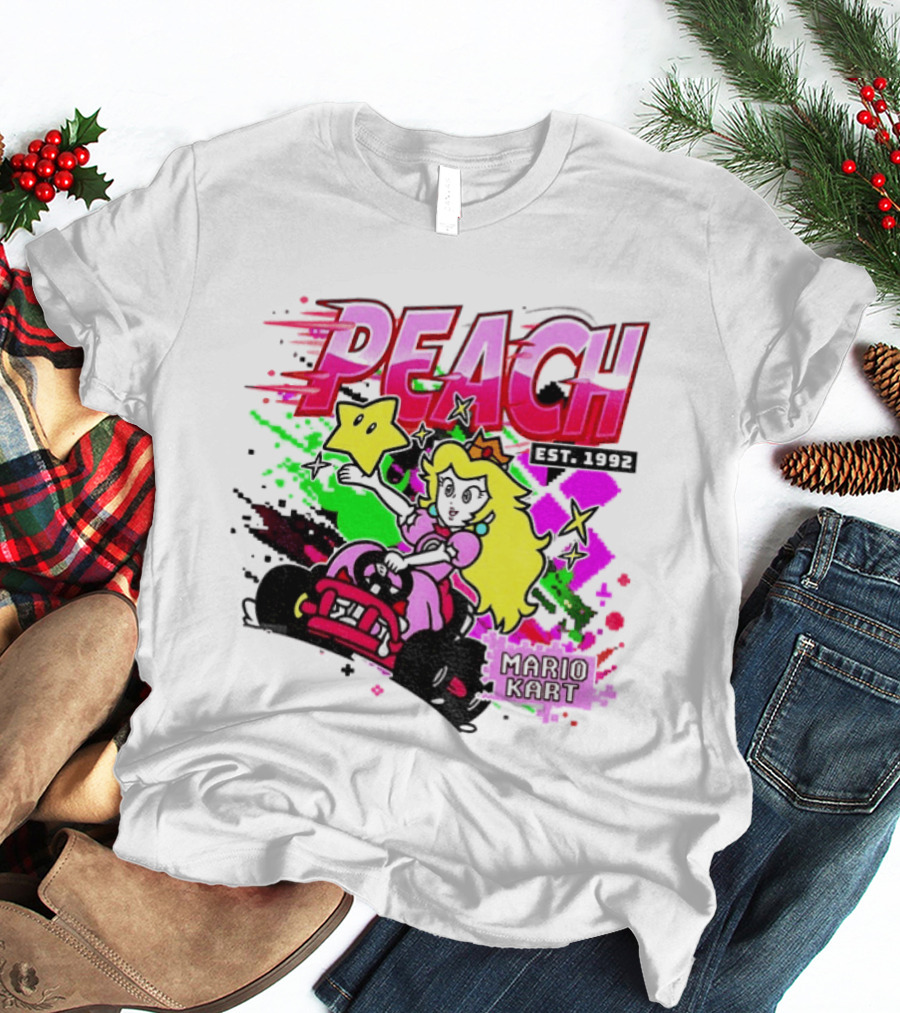 Peach Mario Kart Princess Riding With Star Power Est 1992 T-Shirt