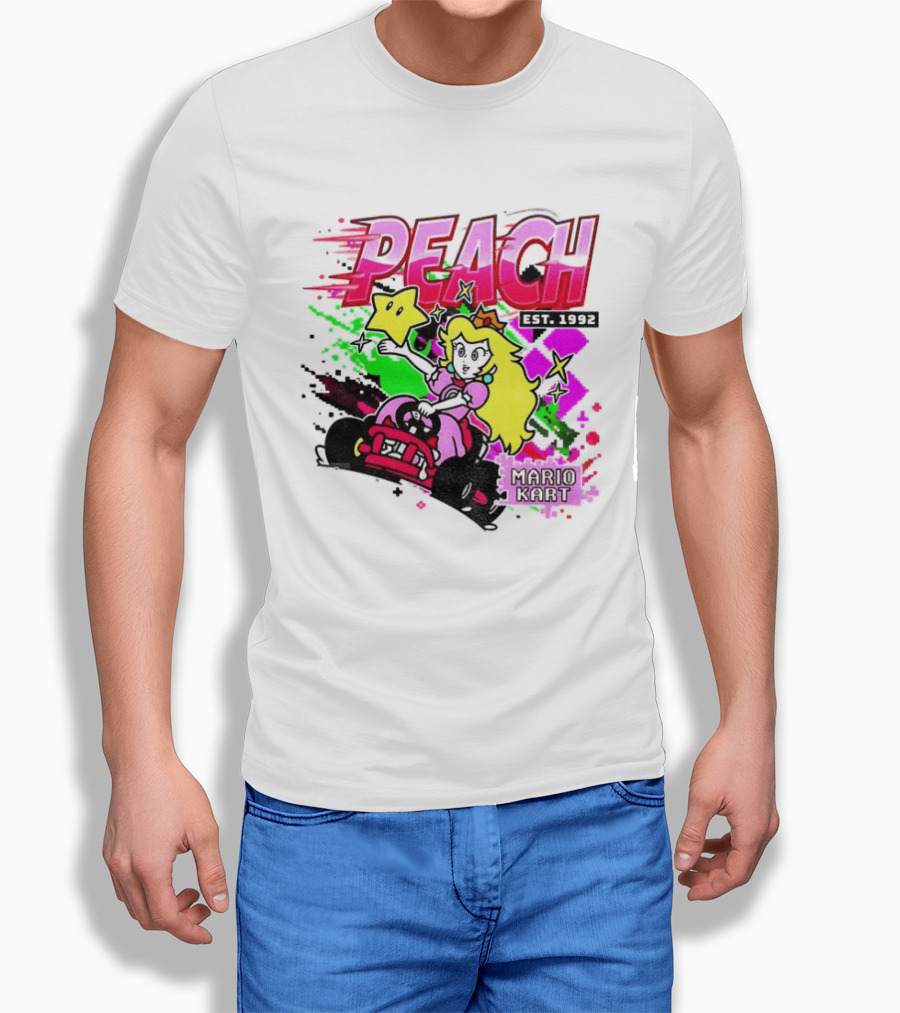 Peach Mario Kart Princess Riding With Star Power Est 1992 T-Shirt