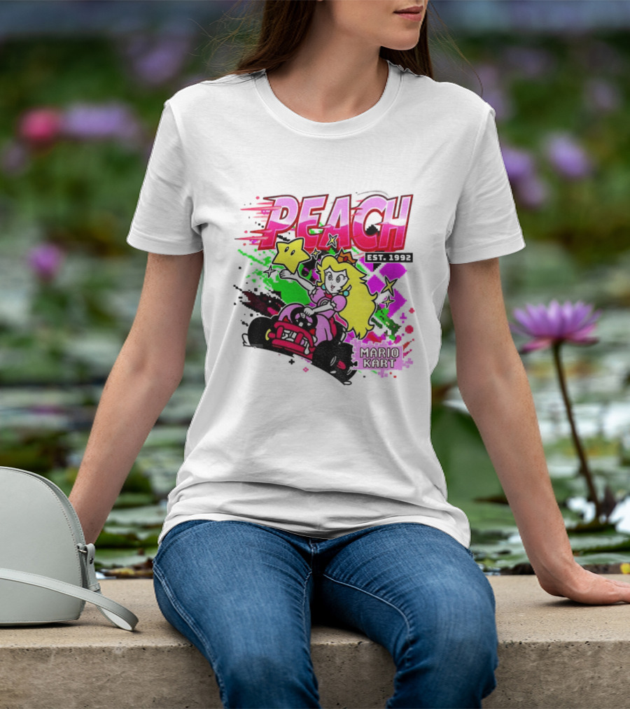 Peach Mario Kart Princess Riding With Star Power Est 1992 T-Shirt
