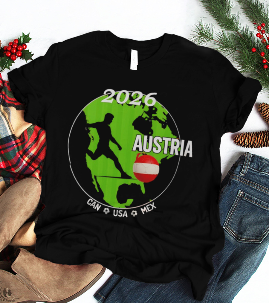 Austria Football 2026 CAN USA MEX World Cup Soccer Map T-Shirt