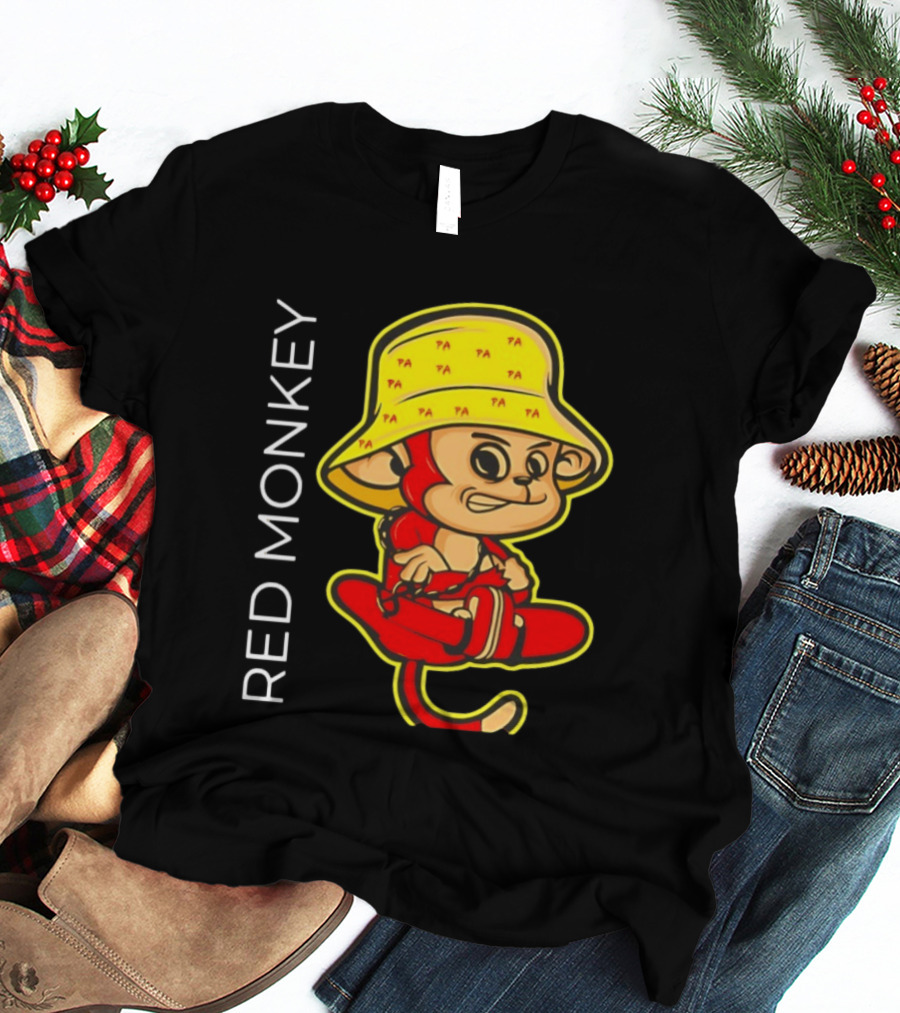 PA Red Monkey Cartoon With Yellow Hat T-Shirt