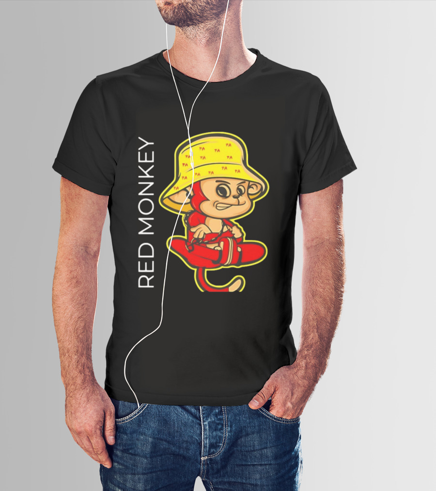 PA Red Monkey Cartoon With Yellow Hat T-Shirt