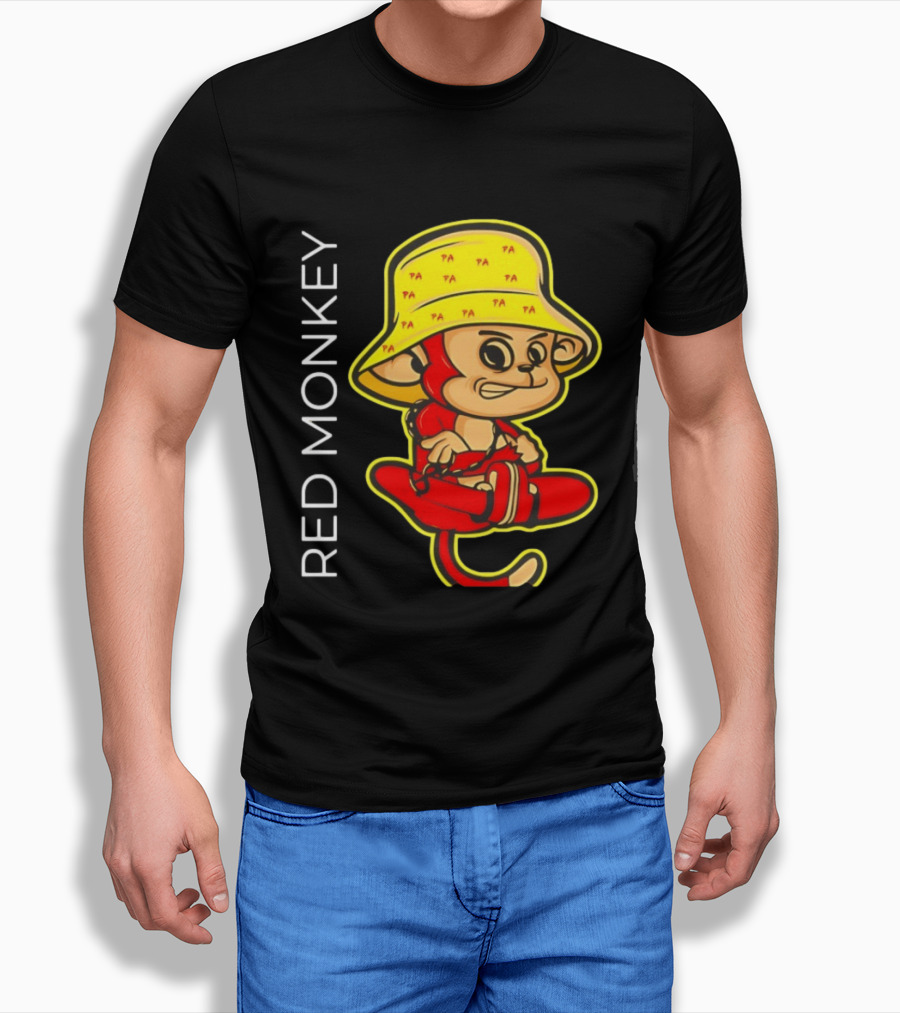 PA Red Monkey Cartoon With Yellow Hat T-Shirt