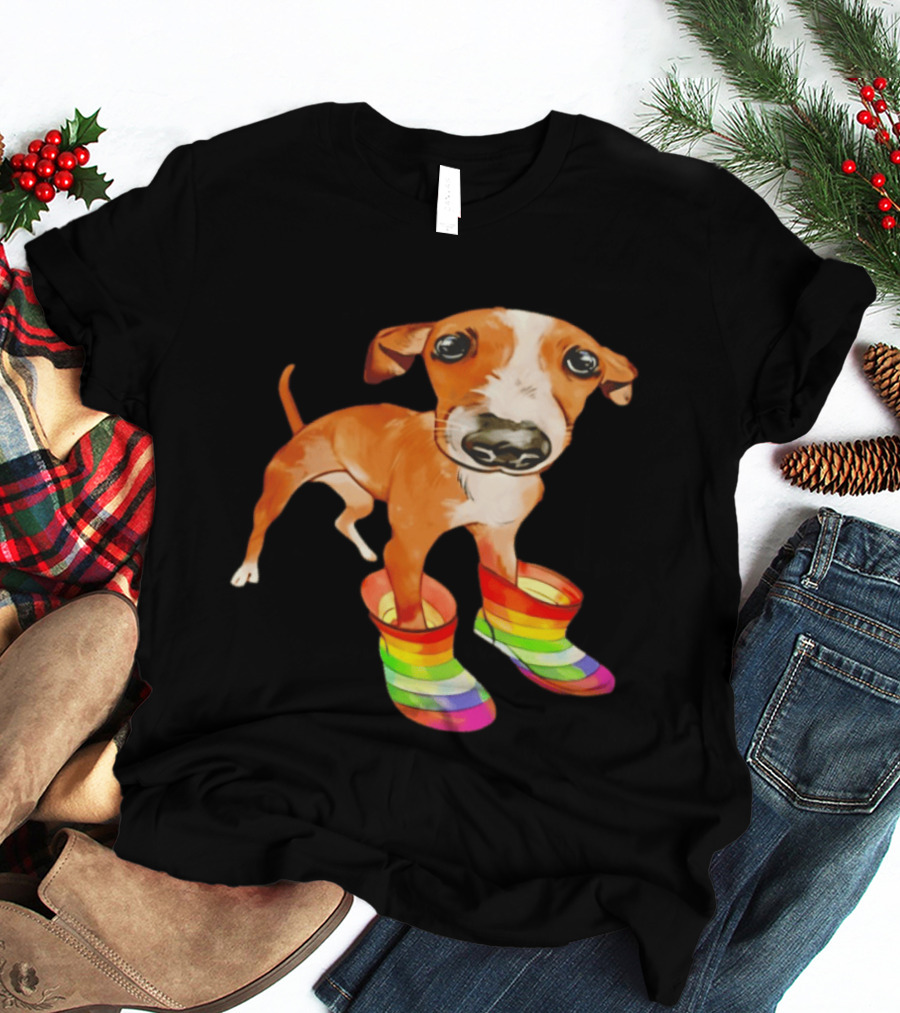 Doggie Rainbow Rainboots Puppy In Colorful Boots T-Shirt