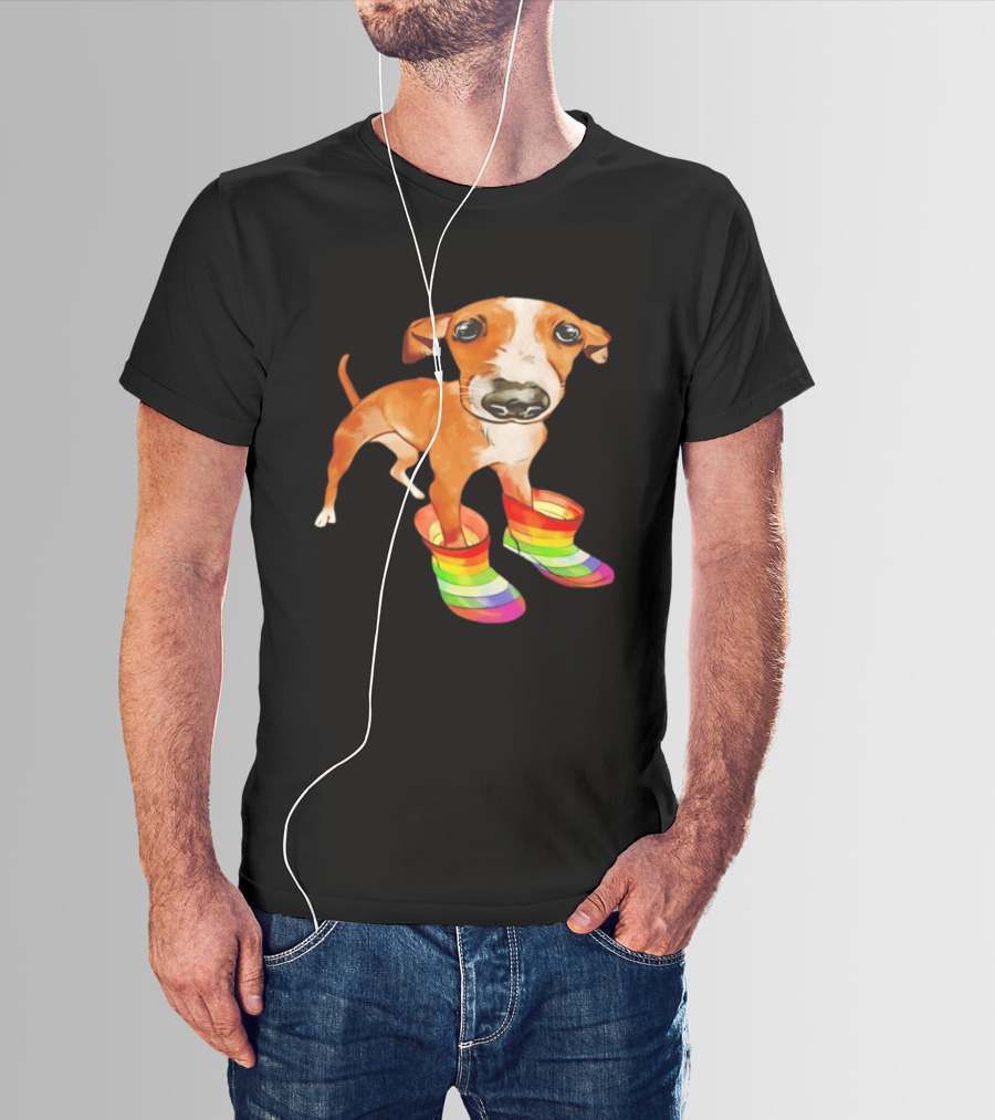 Doggie Rainbow Rainboots Puppy In Colorful Boots T-Shirt